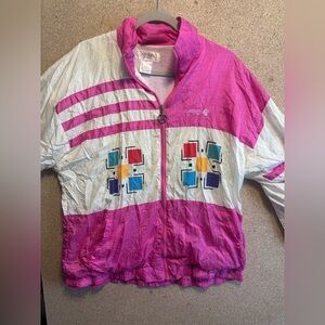 Adolfo Sport Vintage Pink and White Windbreaker Size Large